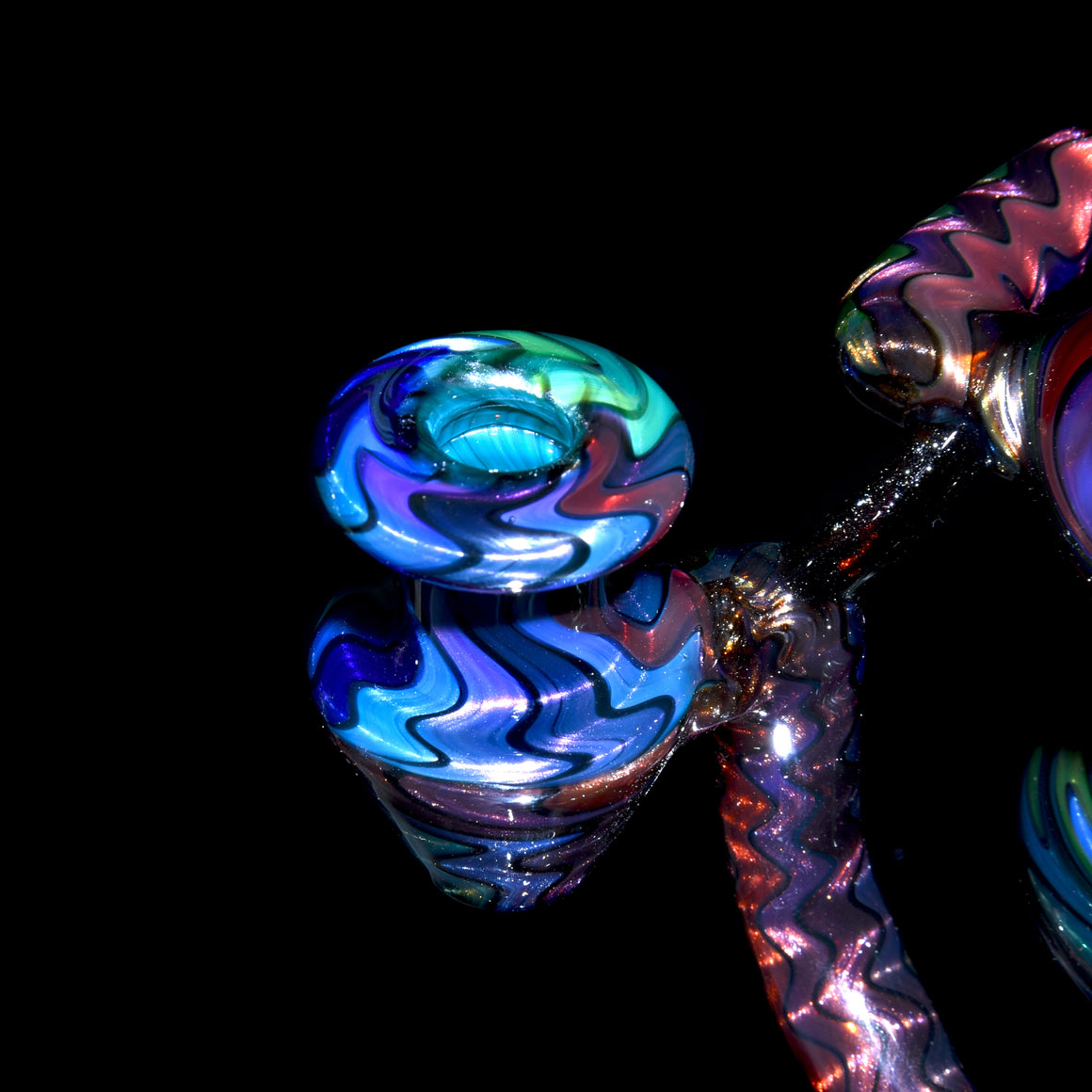 UV Reactive Full Rainbow Fume over Electrum Double-Uptake Klein Recycler - 10mm Female