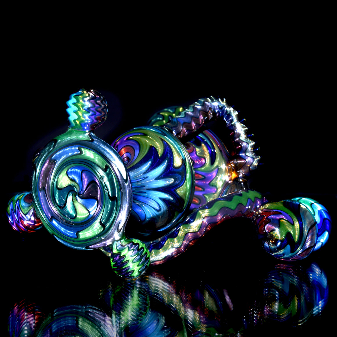 UV Reactive Full Rainbow Fume over Electrum Double-Uptake Klein Recycler - 10mm Female