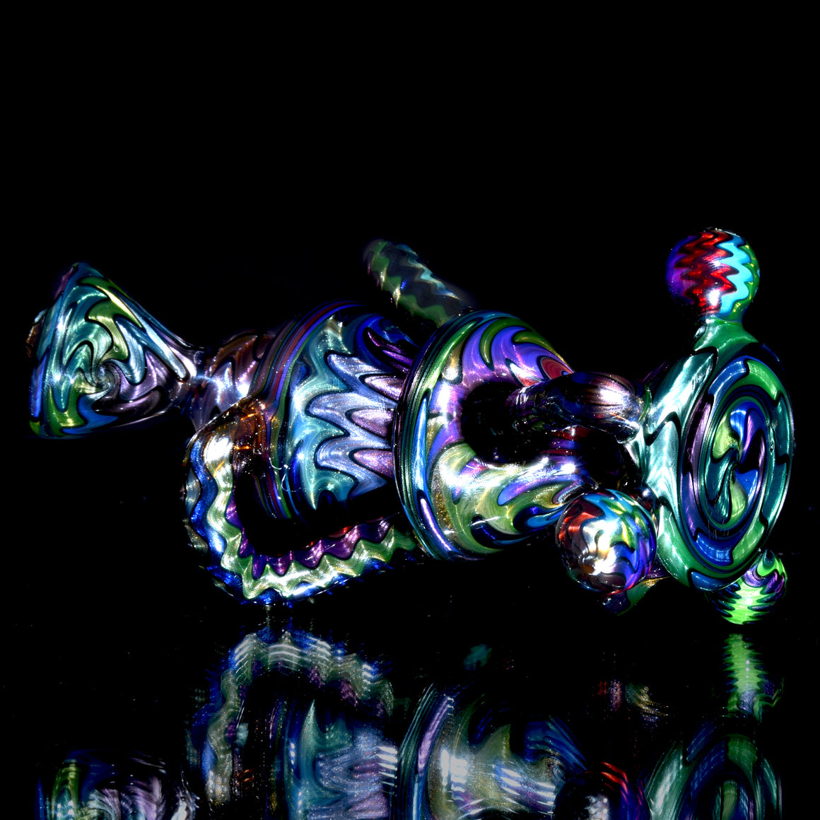 UV Reactive Full Rainbow Fume over Electrum Double-Uptake Klein Recycler - 10mm Female
