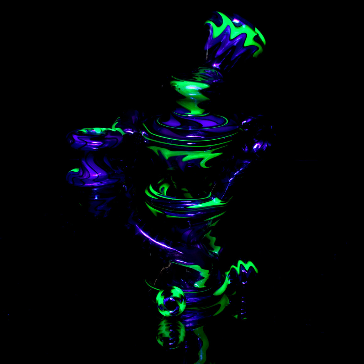 UV Reactive Full Rainbow Fume over Electrum Double-Uptake Klein Recycler - 10mm Female