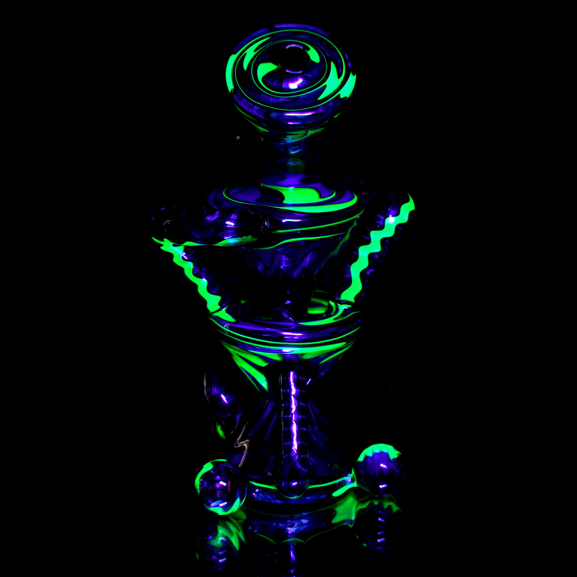 UV Reactive Full Rainbow Fume over Electrum Double-Uptake Klein Recycler - 10mm Female
