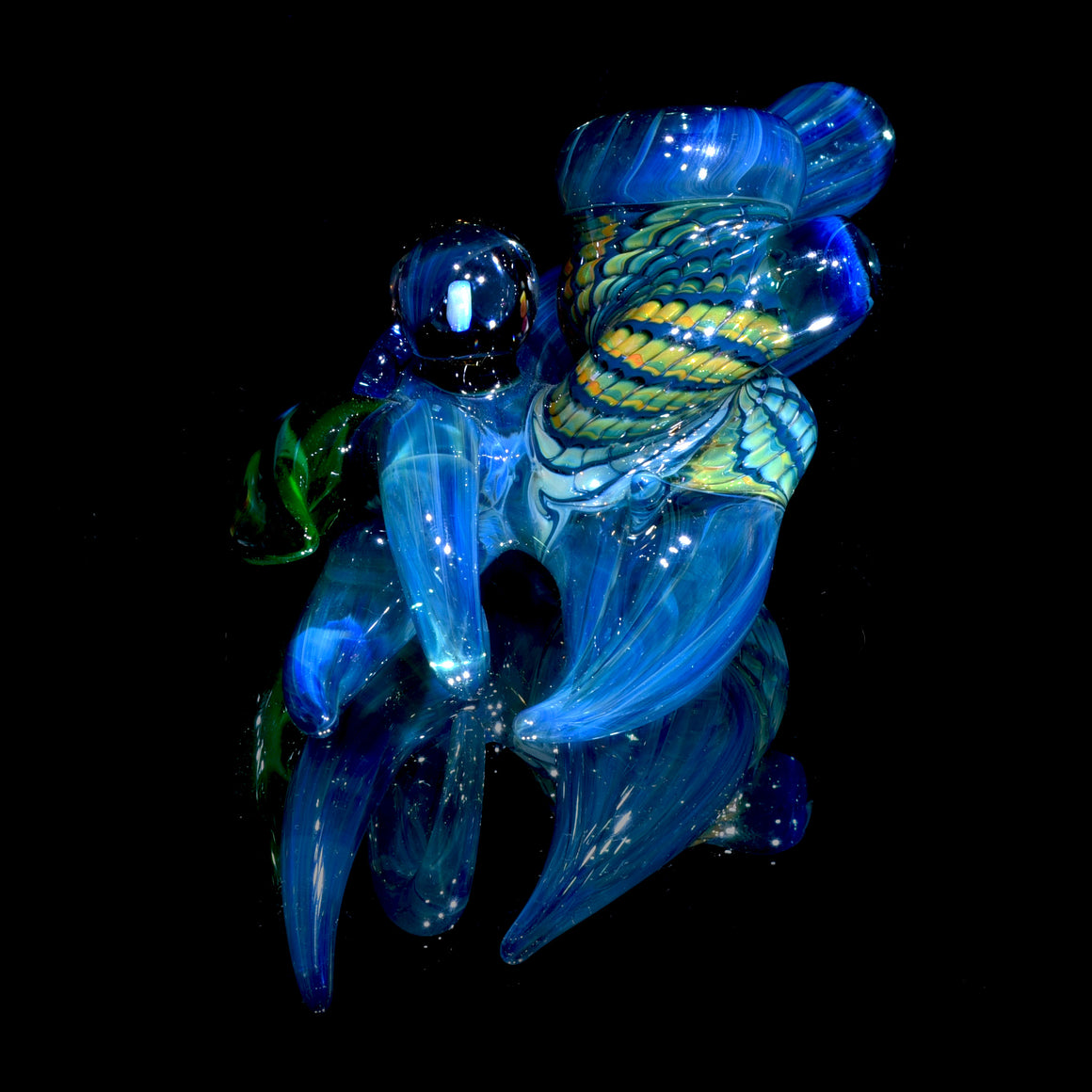 Blue Wrap-n-Rake Sidecar Dry w/ Opal & Green Horn