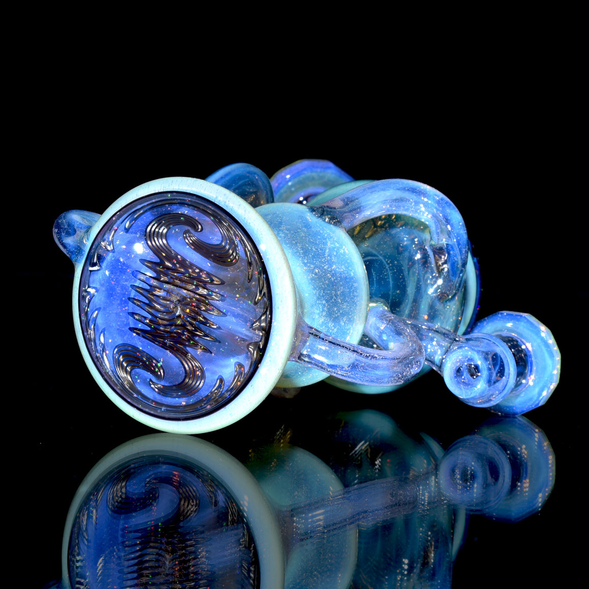 Faceted Two & Through Double-uptake Floating Recycler - Slyme over Pink Slyme/Crushed Opal Electrum Linework - 10mm Female
