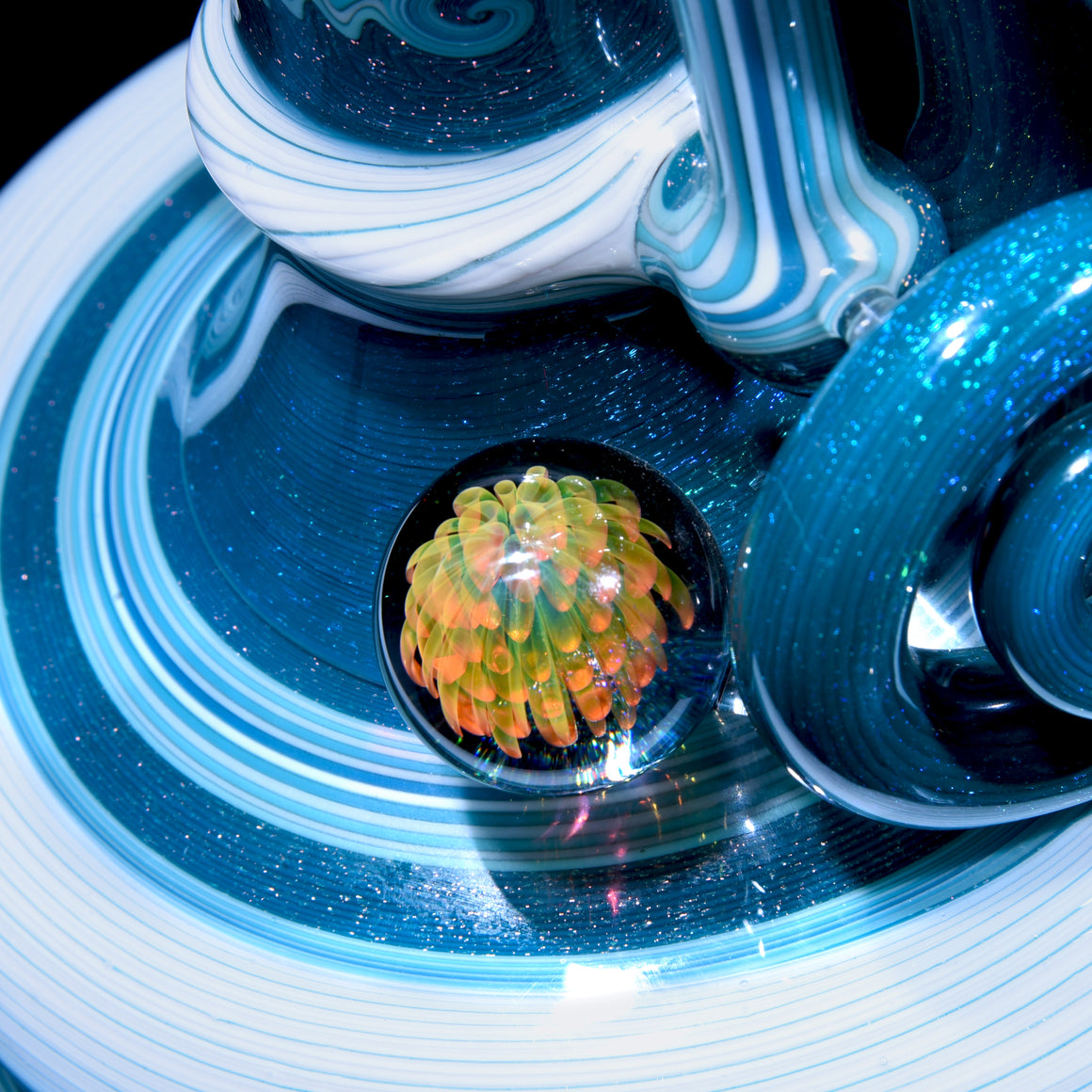 Collab XL Dichroic Caged Sherlock Bubbler w/ Marble & Jar