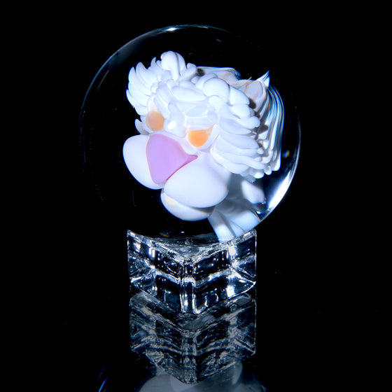 "White Lion" w/ Orange Opal Eyes - 1.72" Borosilicate Marble