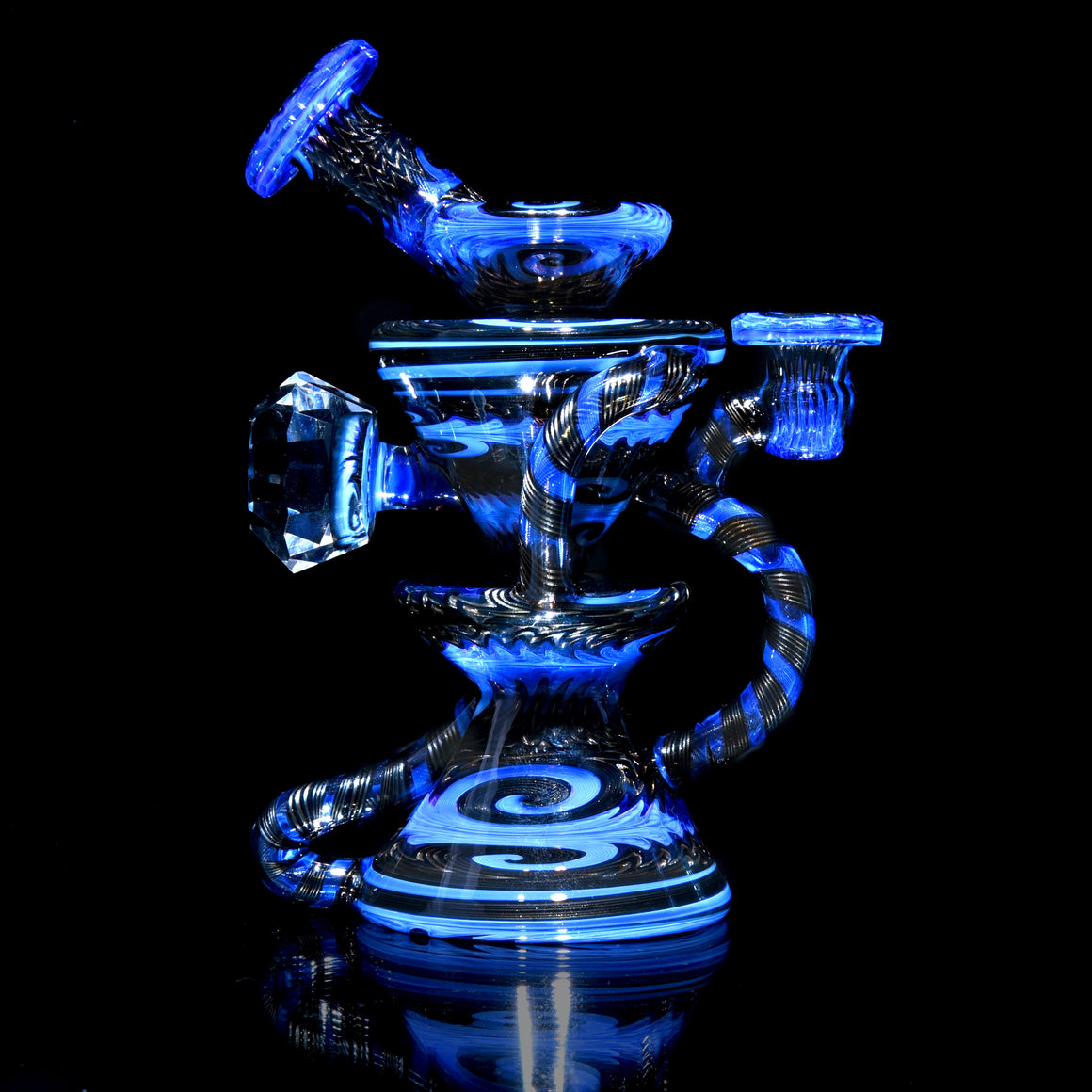Fully-worked Faceted Two & Through Double-uptake Floating Recycler - Full Electrum/Neptune Linework - 10mm Female