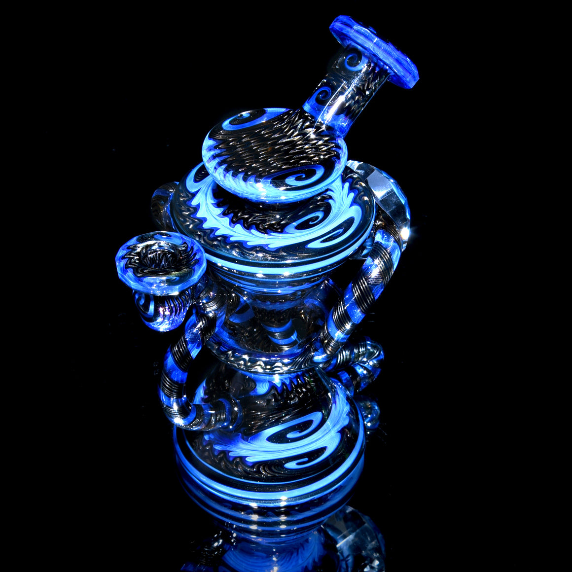 Fully-worked Faceted Two & Through Double-uptake Floating Recycler - Full Electrum/Neptune Linework - 10mm Female