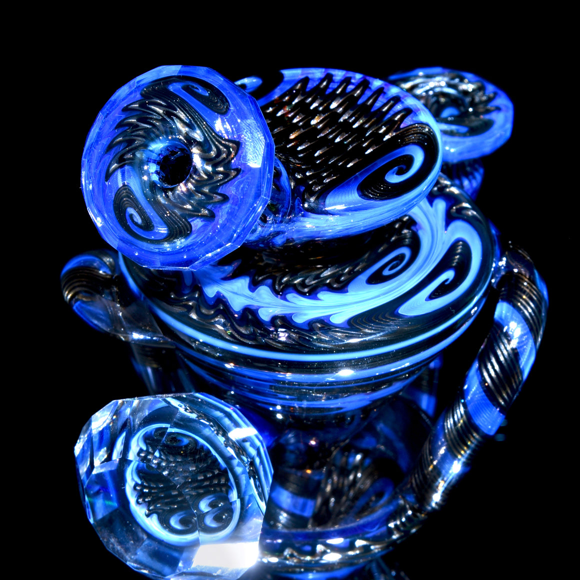 Fully-worked Faceted Two & Through Double-uptake Floating Recycler - Full Electrum/Neptune Linework - 10mm Female