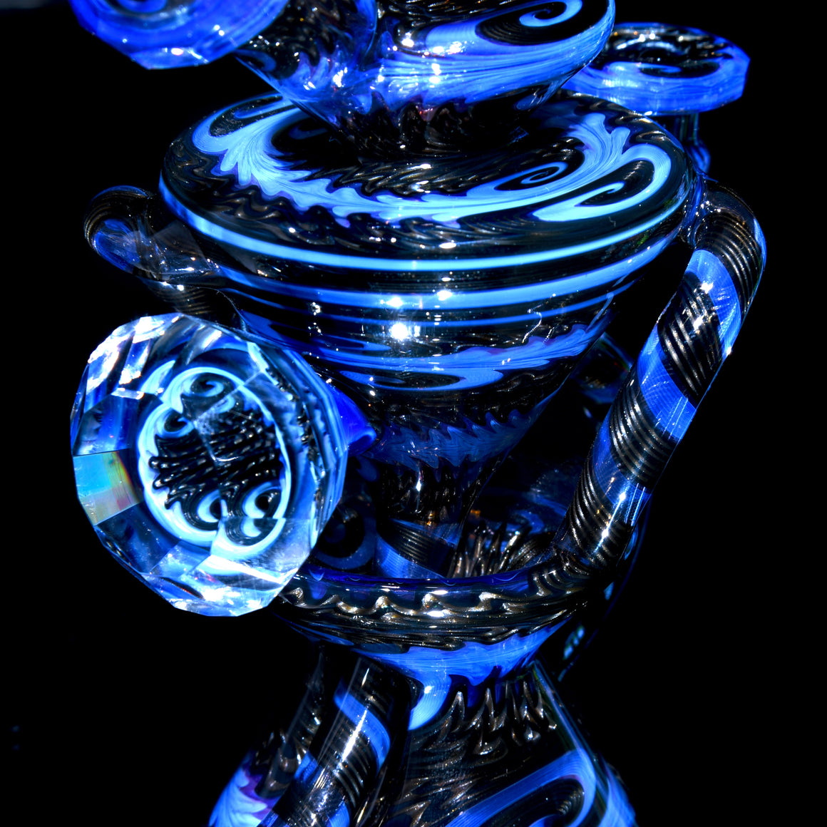 Fully-worked Faceted Two & Through Double-uptake Floating Recycler - Full Electrum/Neptune Linework - 10mm Female