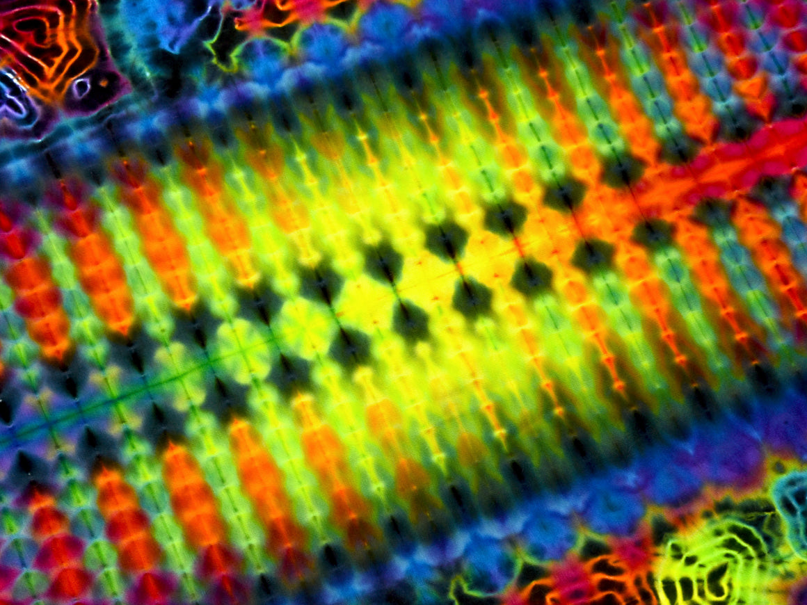 XL - Long-sleeve Tie Dye Shirt - Rainbow Mandala w/ Fluorescent Geodes & Honeycomb Spine