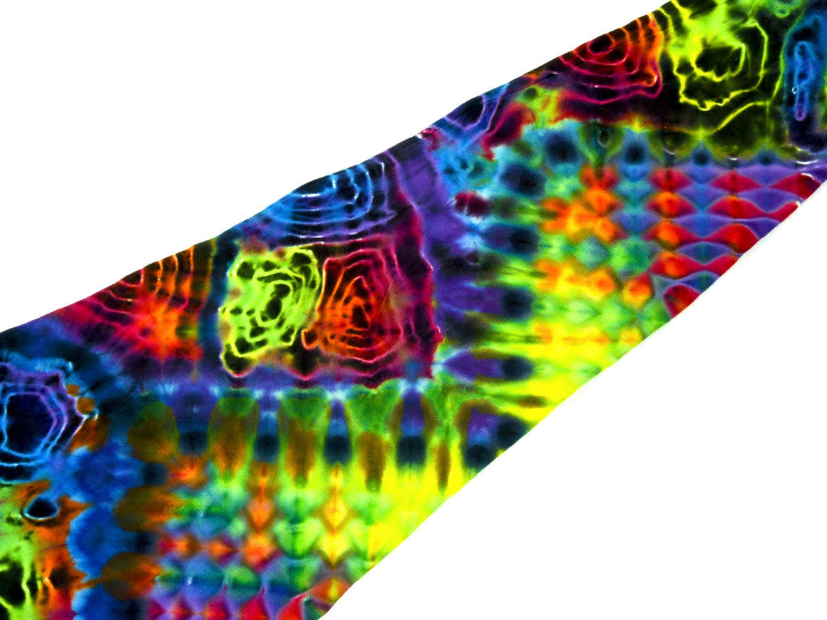 Large - Long-sleeve Tie Dye Shirt - Rainbow Mandala w/ Fluorescent Geodes & Honeycomb Spine