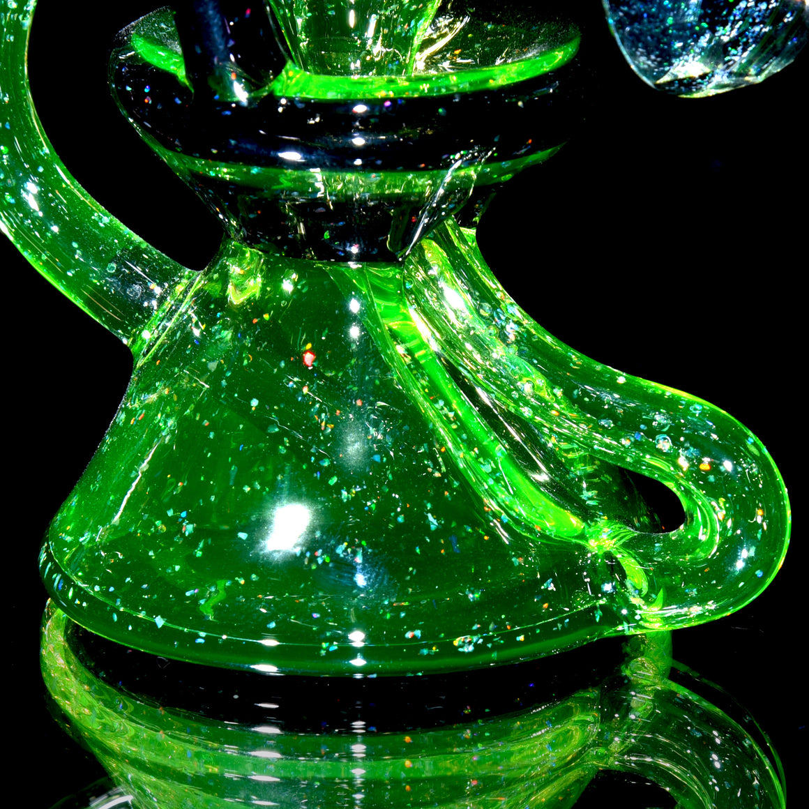 UV Reactive Faceted Two & Through Double-uptake Floating Recycler - Full Crushed Opal Ion/Jet Black - 10mm Female