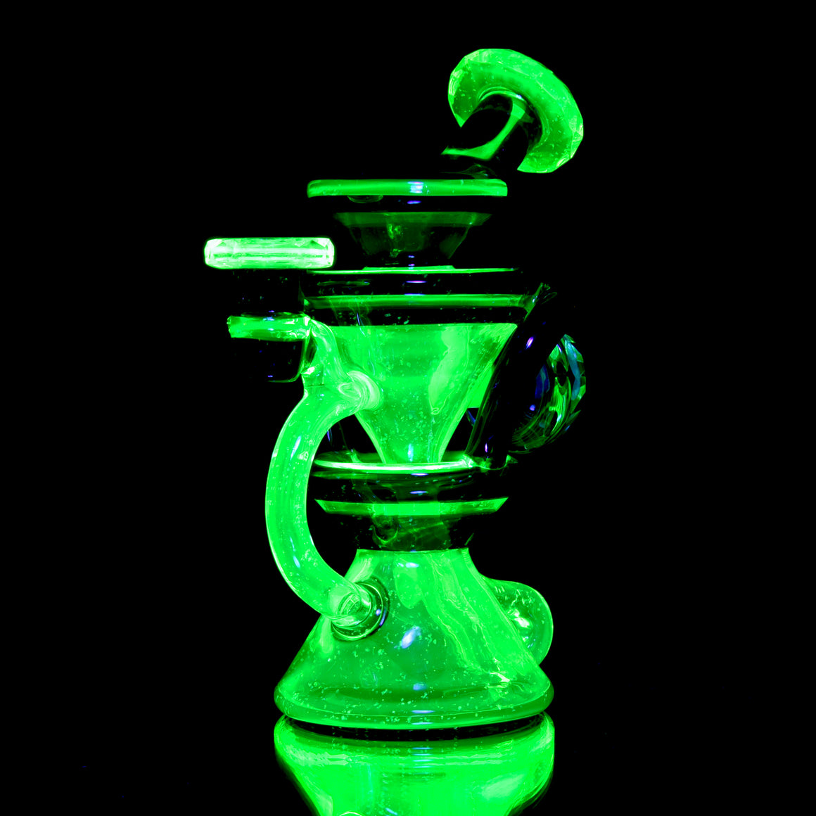 UV Reactive Faceted Two & Through Double-uptake Floating Recycler - Full Crushed Opal Ion/Jet Black - 10mm Female