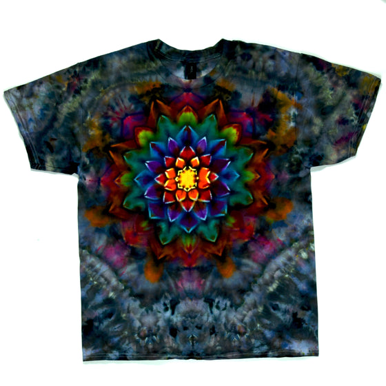 Large Tie Dye T-Shirt - Charcoal/Rainbow Mandala