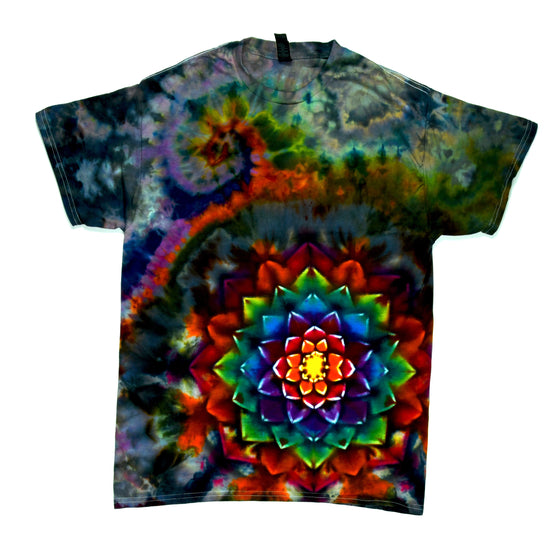Medium Tie Dye T-Shirt - Charcoal Swirl/Rainbow Mandala