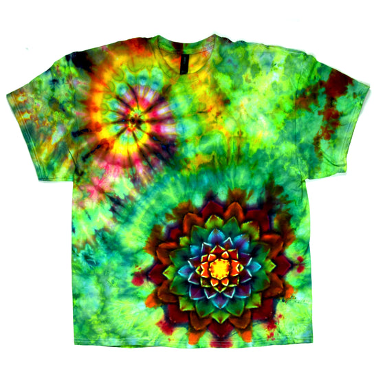 XXL Tie Dye T-Shirt - Green Swirl/Rainbow Mandala