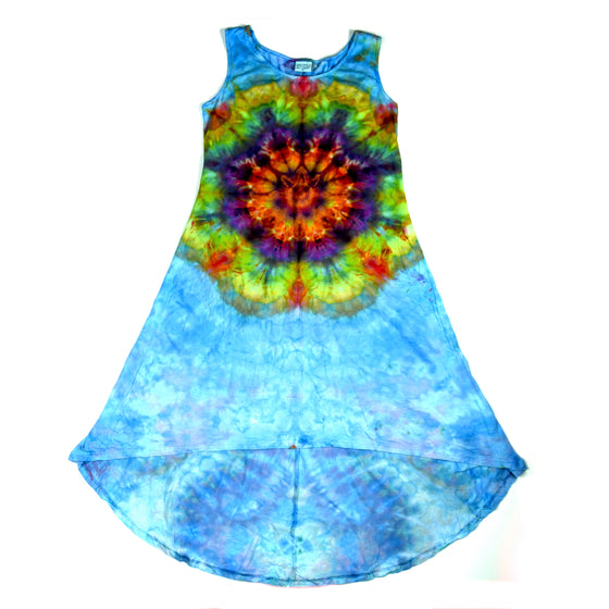 S Tie Dye Women's Sundress - Sky Blue/Rainbow Mandala