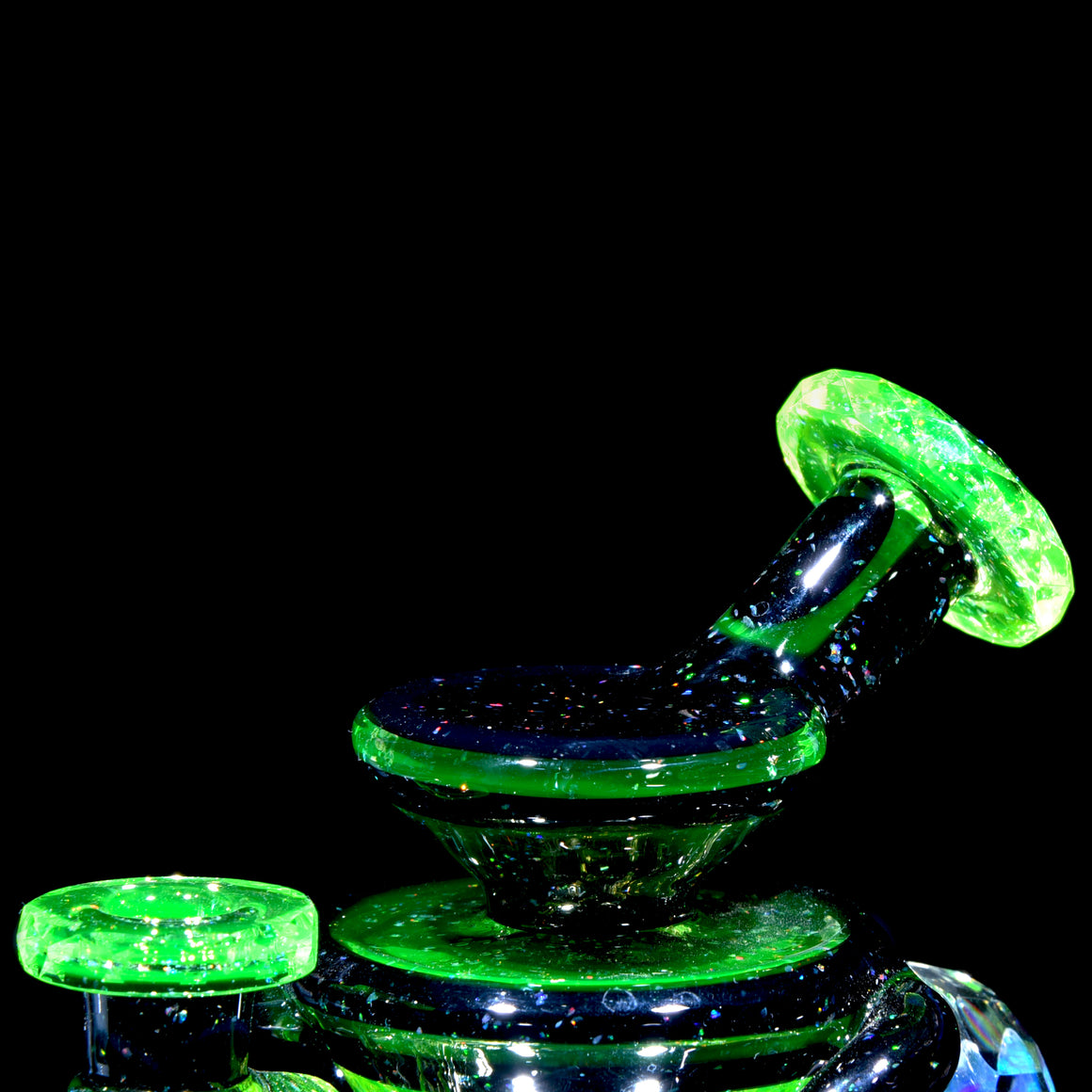 UV Reactive Faceted Two & Through Double-uptake Floating Recycler - Full Crushed Opal Ion/Jet Black - 10mm Female