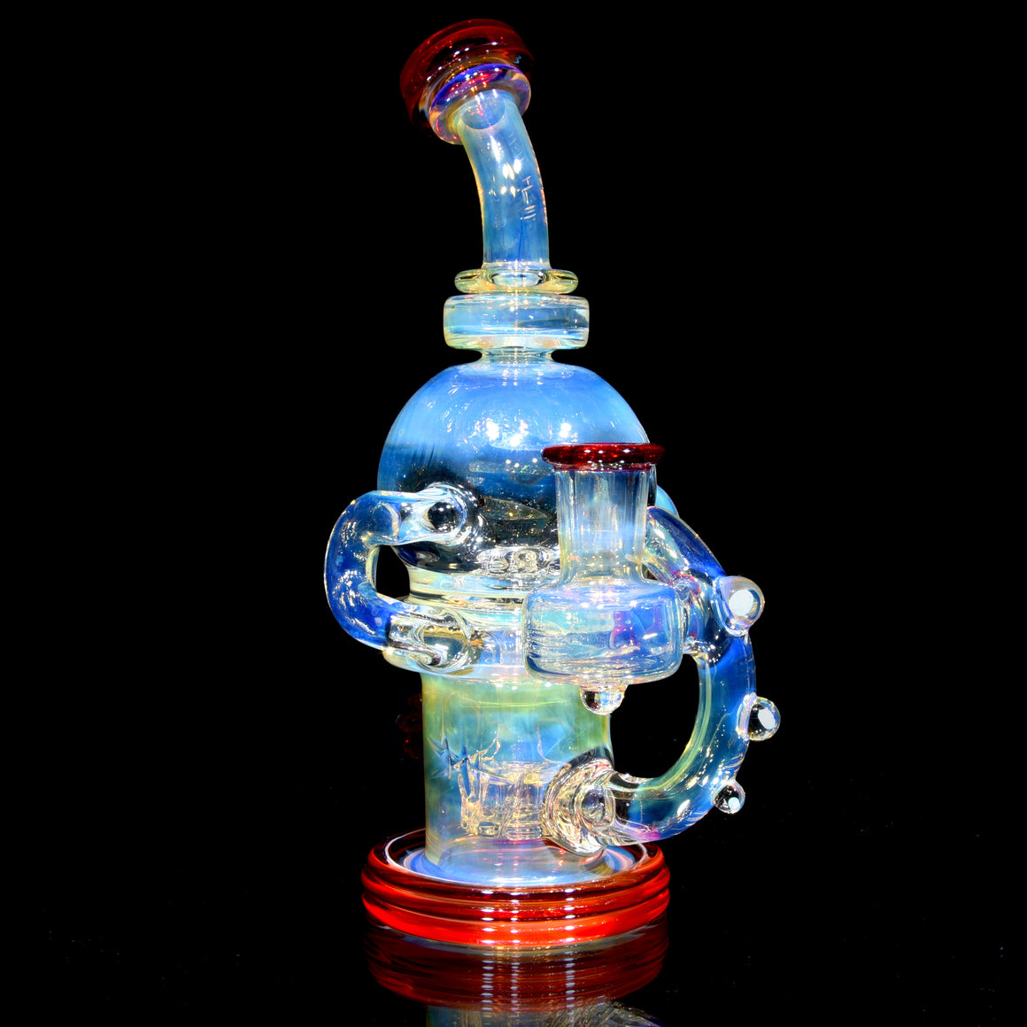 Fumed & Carved Double-uptake Orbital Recycler #1 - Pomegranate - 14mm Female