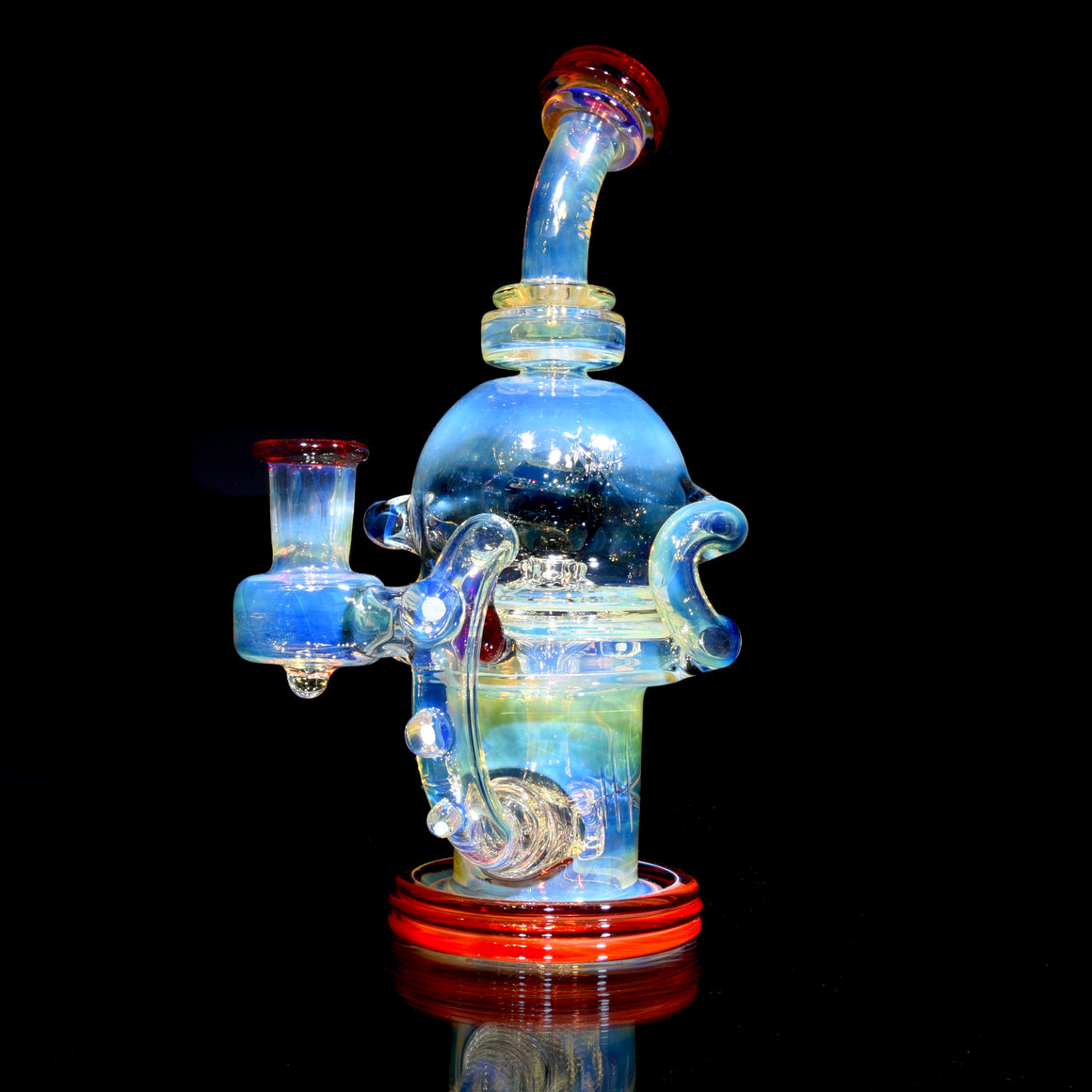 Fumed & Carved Double-uptake Orbital Recycler #1 - Pomegranate - 14mm Female