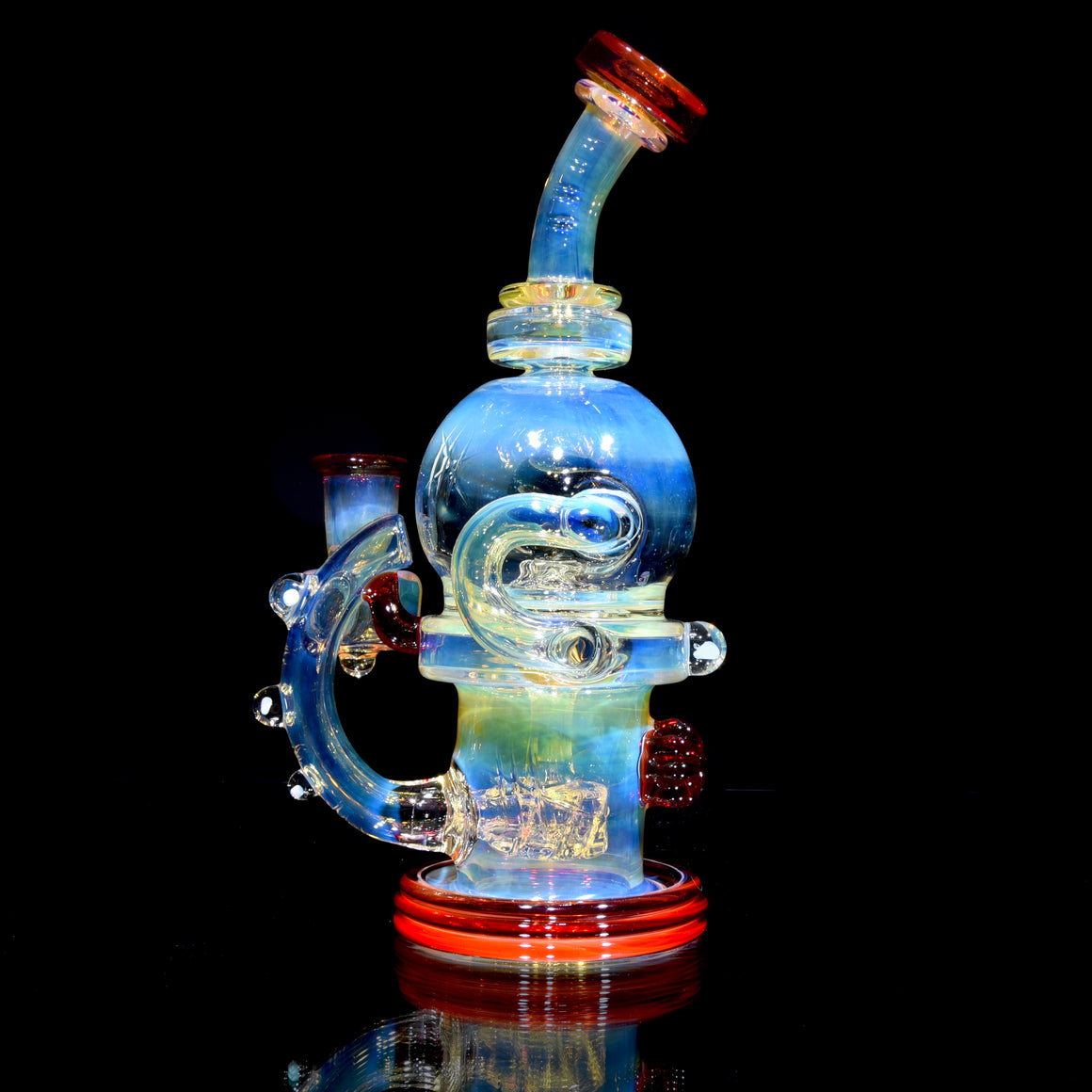 Fumed & Carved Double-uptake Orbital Recycler #1 - Pomegranate - 14mm Female