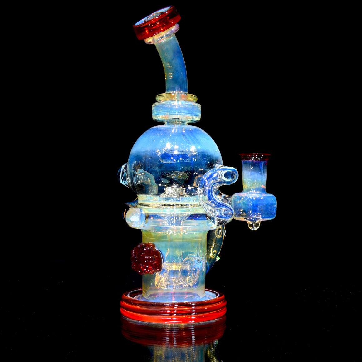 Fumed & Carved Double-uptake Orbital Recycler #1 - Pomegranate - 14mm Female