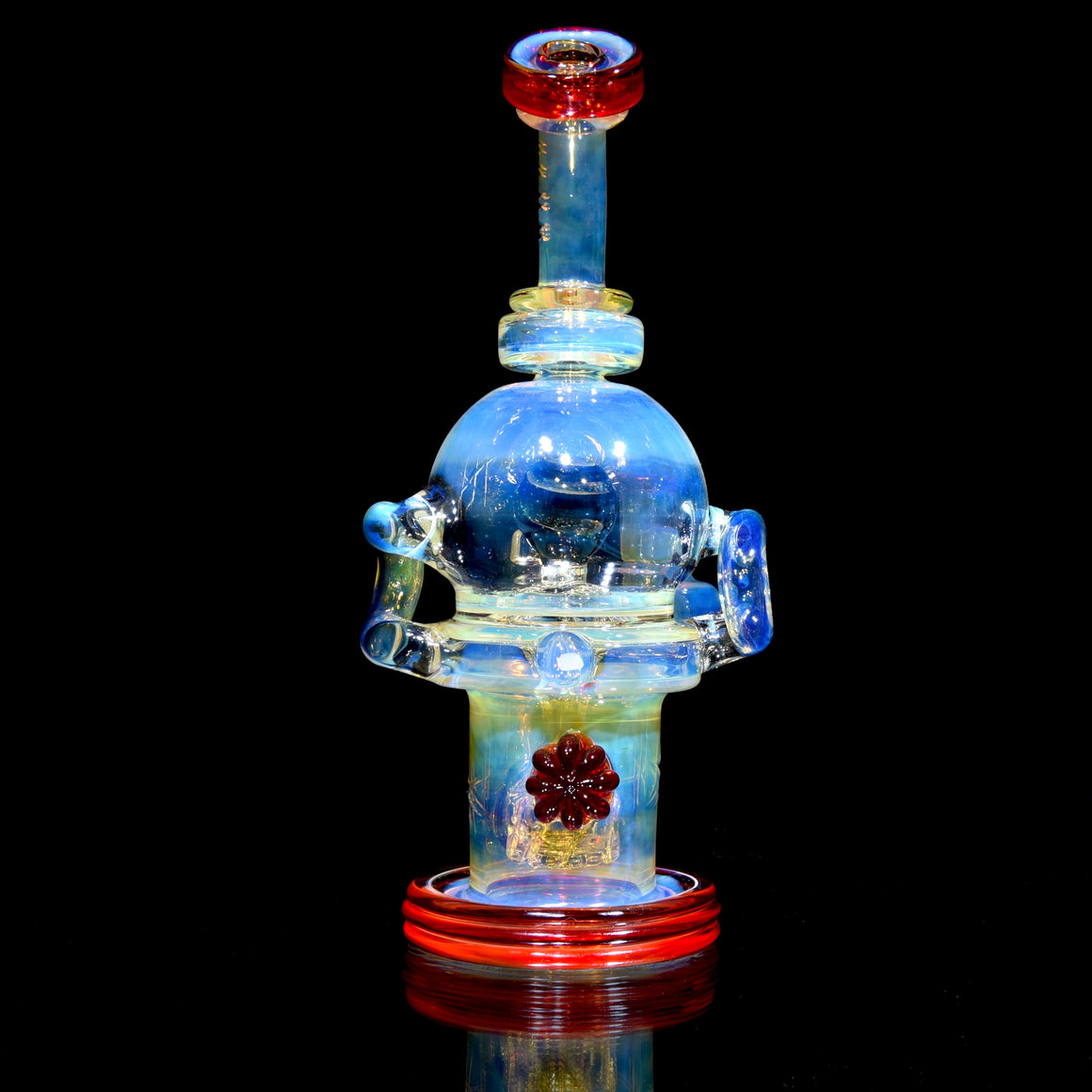 Fumed & Carved Double-uptake Orbital Recycler #1 - Pomegranate - 14mm Female