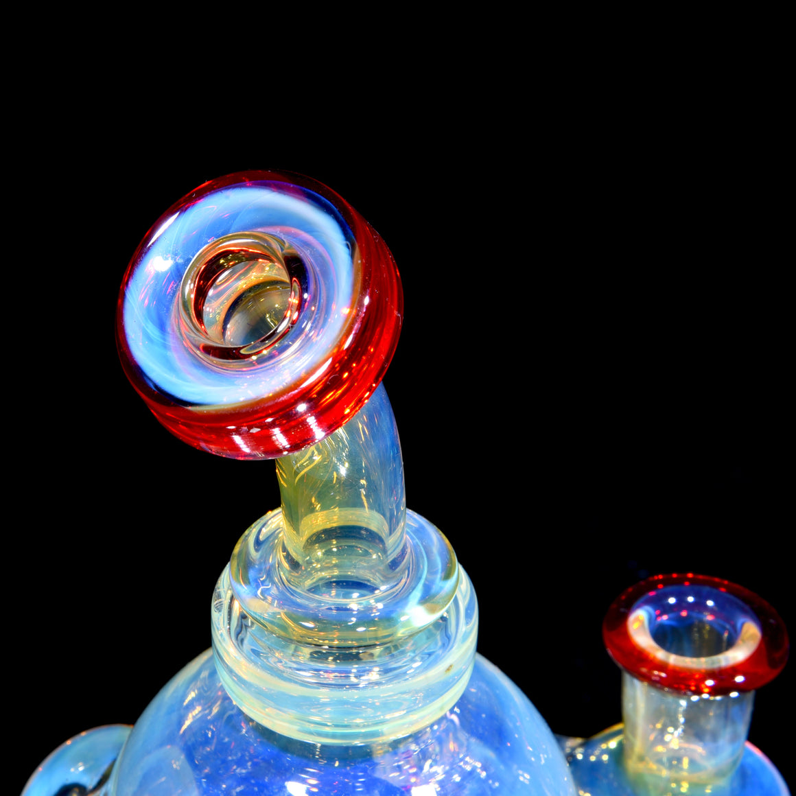 Fumed & Carved Double-uptake Orbital Recycler #1 - Pomegranate - 14mm Female