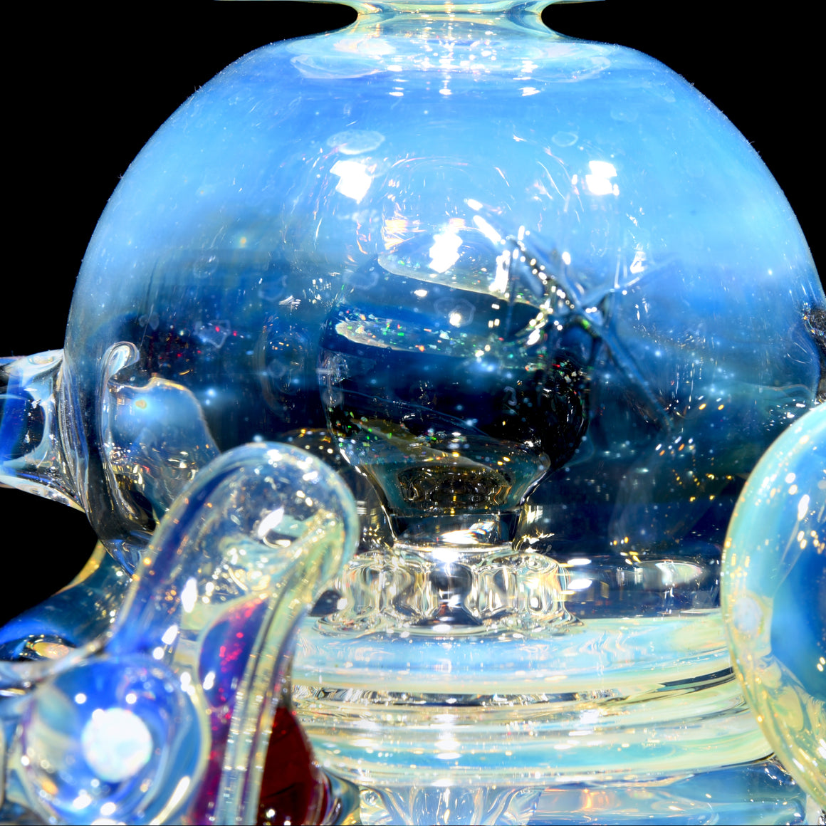 Fumed & Carved Double-uptake Orbital Recycler #1 - Pomegranate - 14mm Female