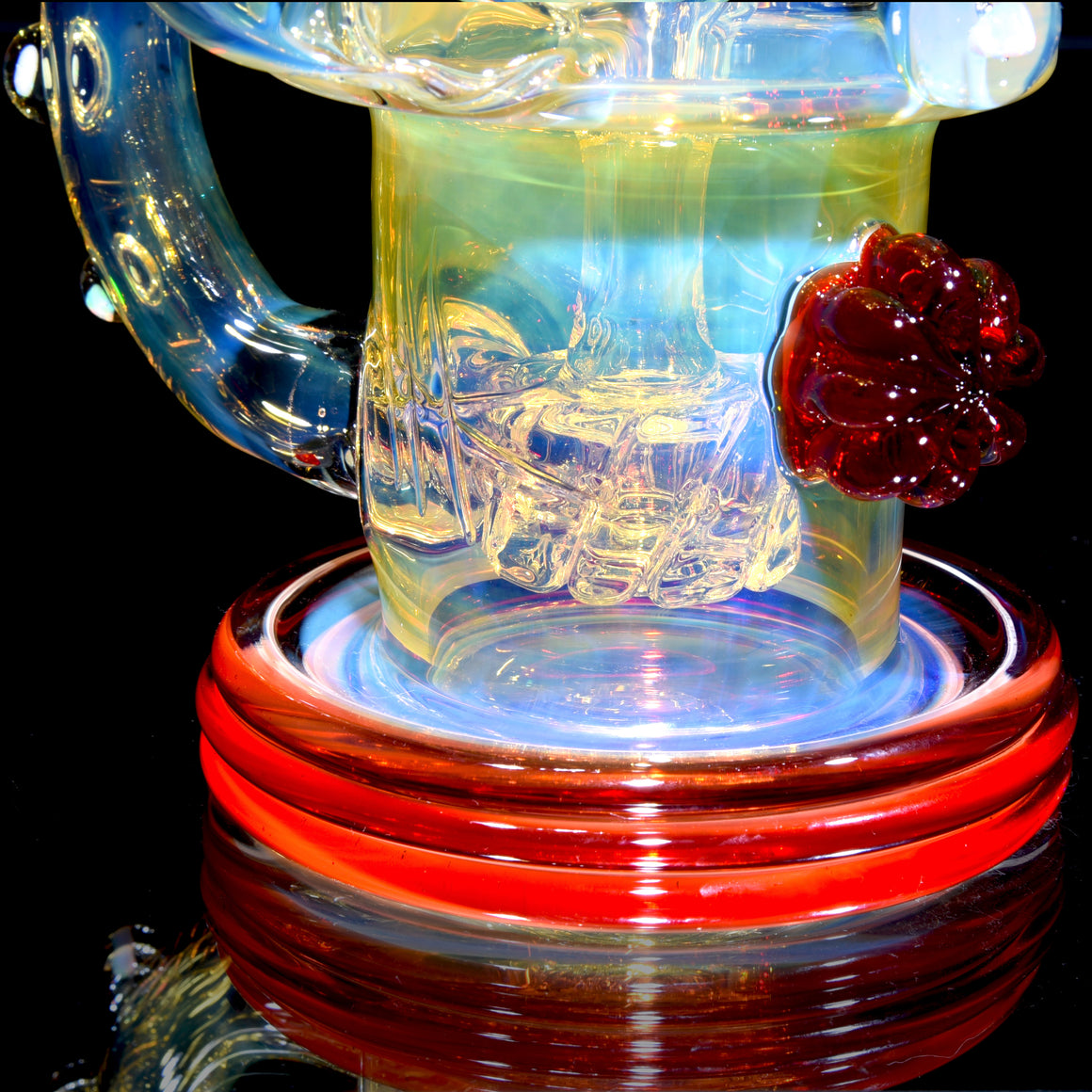 Fumed & Carved Double-uptake Orbital Recycler #1 - Pomegranate - 14mm Female