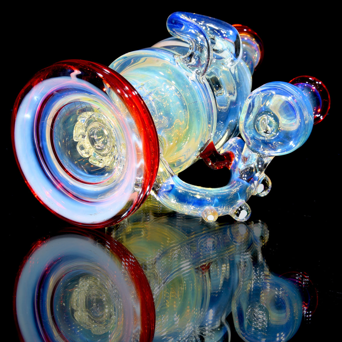 Fumed & Carved Double-uptake Orbital Recycler #1 - Pomegranate - 14mm Female