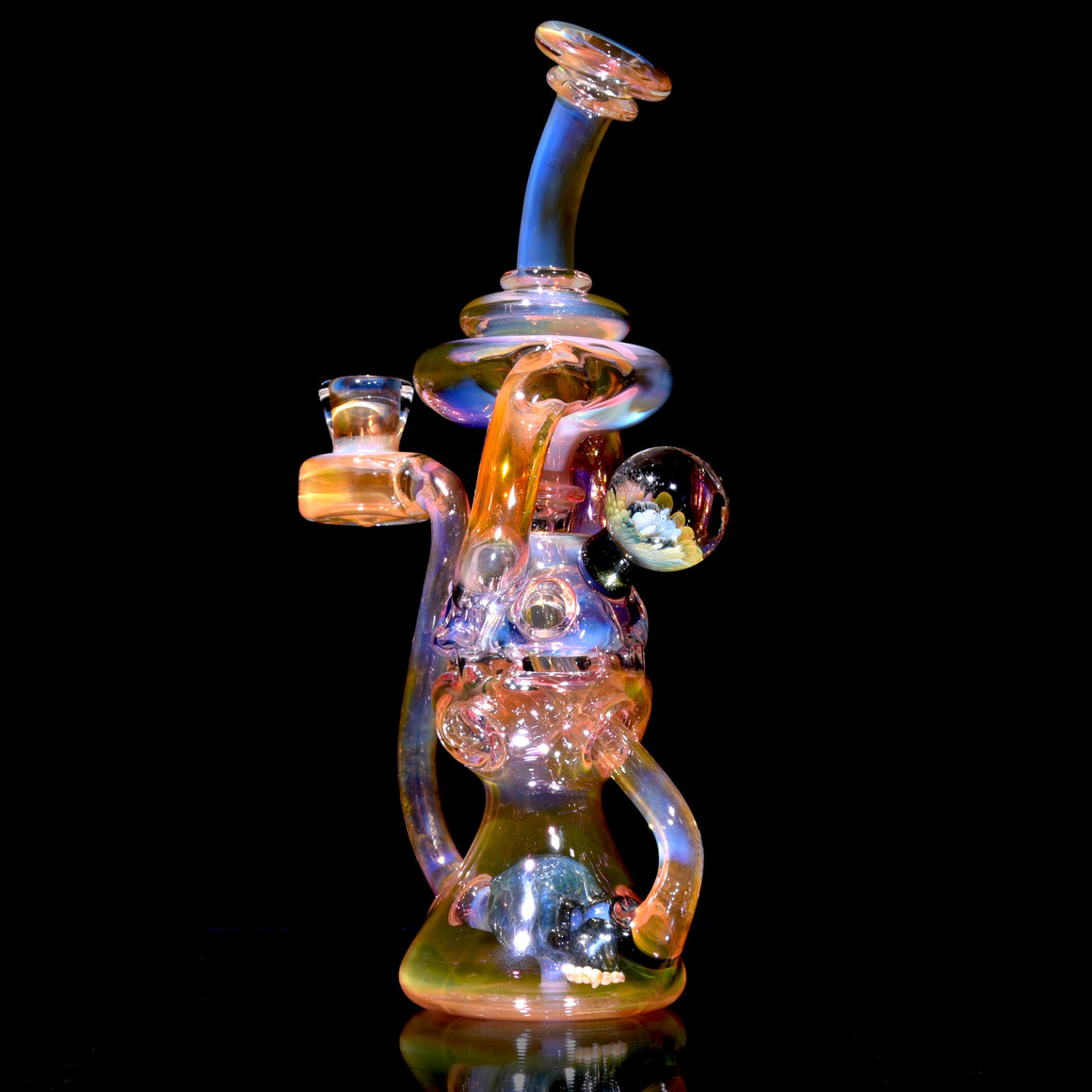 Fully-fumed Double-Uptake Faberge Egg Klein Recycler w/ Skull Perc - 14mm Female