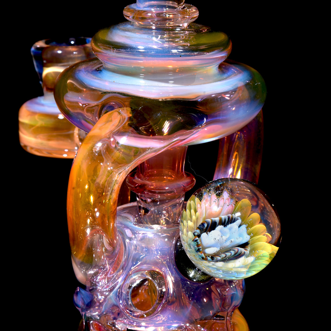 Fully-fumed Double-Uptake Faberge Egg Klein Recycler w/ Skull Perc - 14mm Female