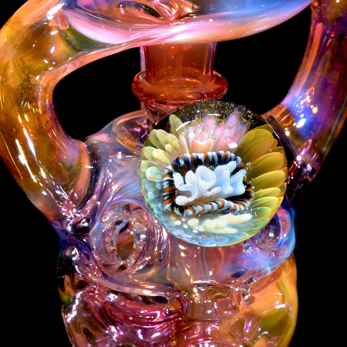 Fully-fumed Double-Uptake Faberge Egg Klein Recycler w/ Skull Perc - 14mm Female