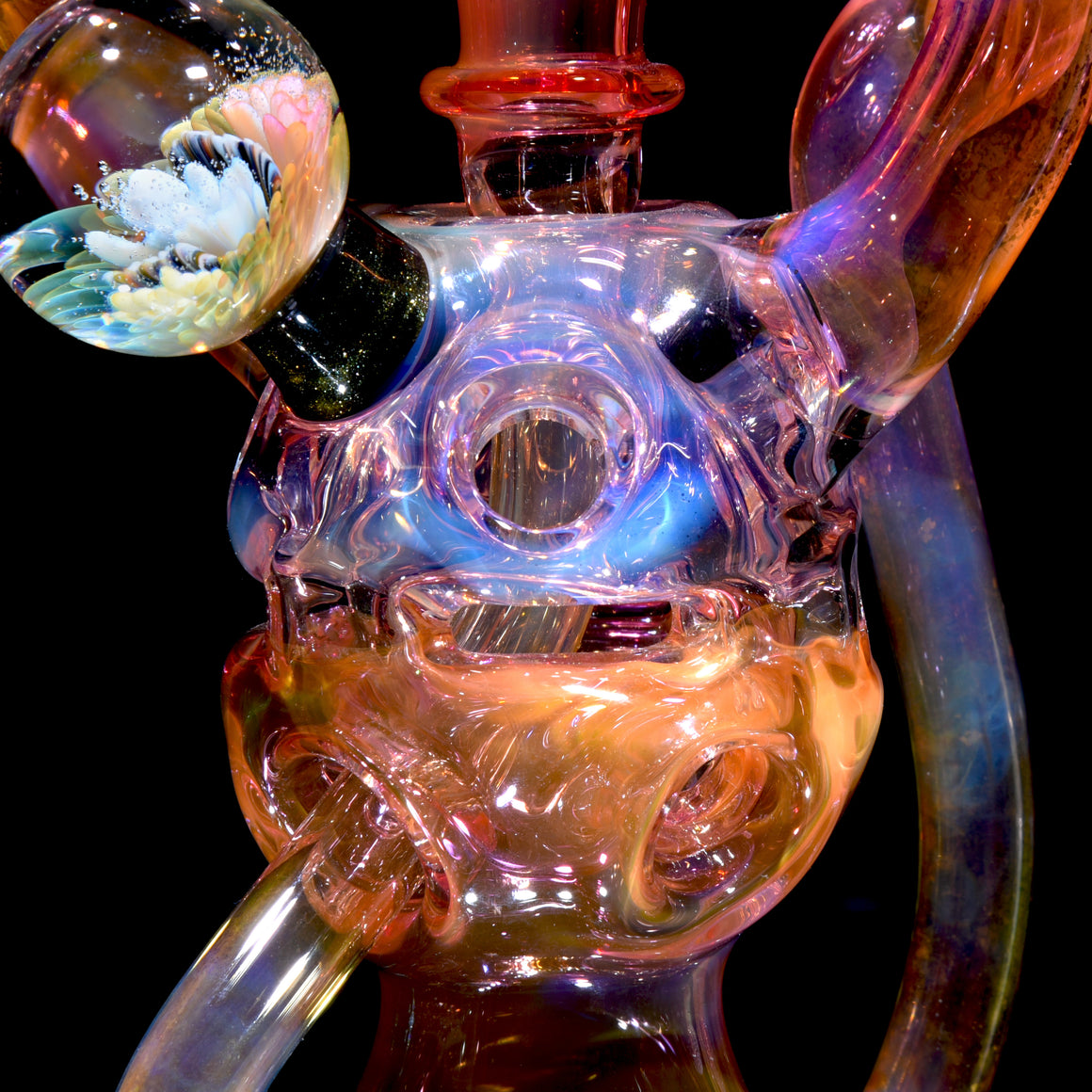 Fully-fumed Double-Uptake Faberge Egg Klein Recycler w/ Skull Perc - 14mm Female