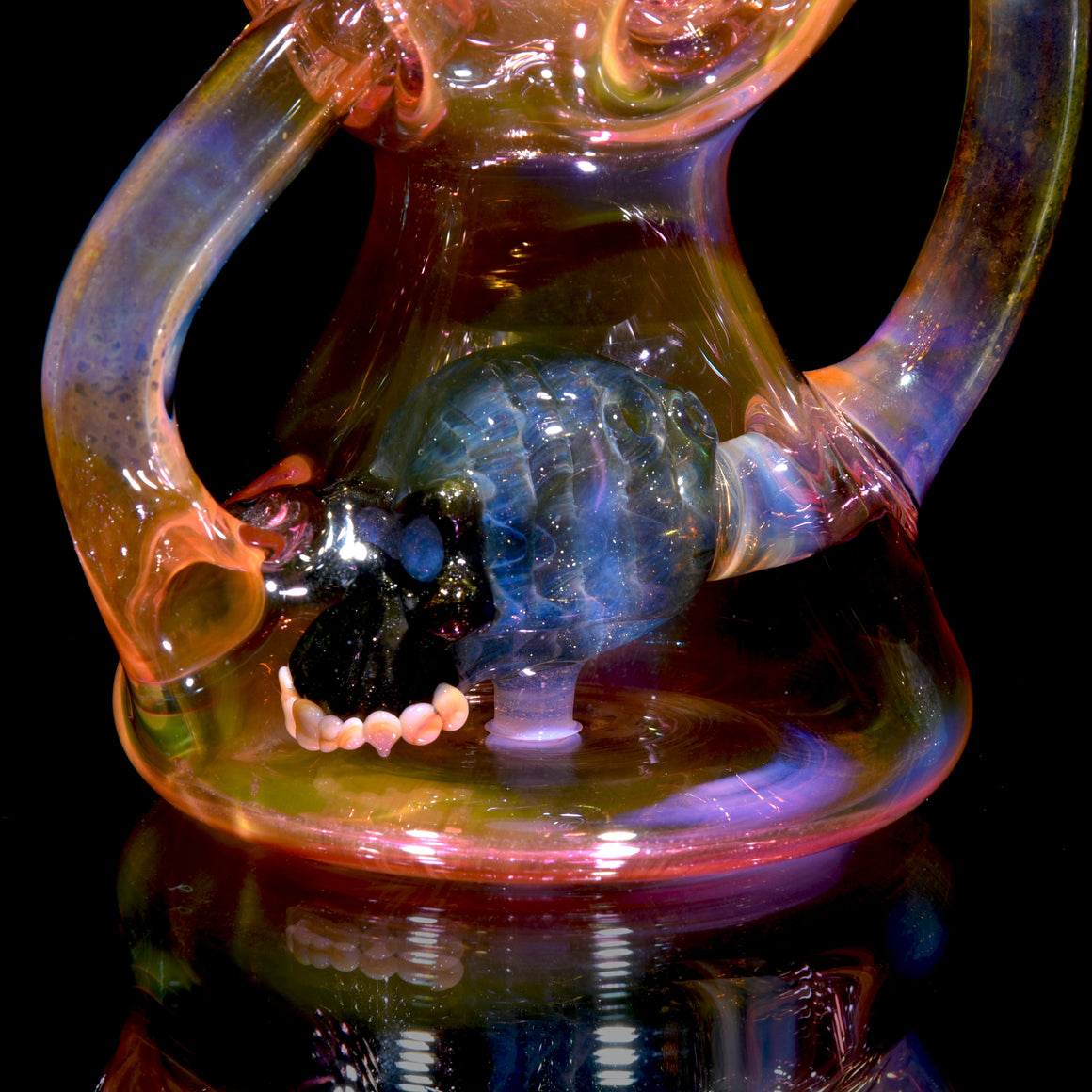 Fully-fumed Double-Uptake Faberge Egg Klein Recycler w/ Skull Perc - 14mm Female