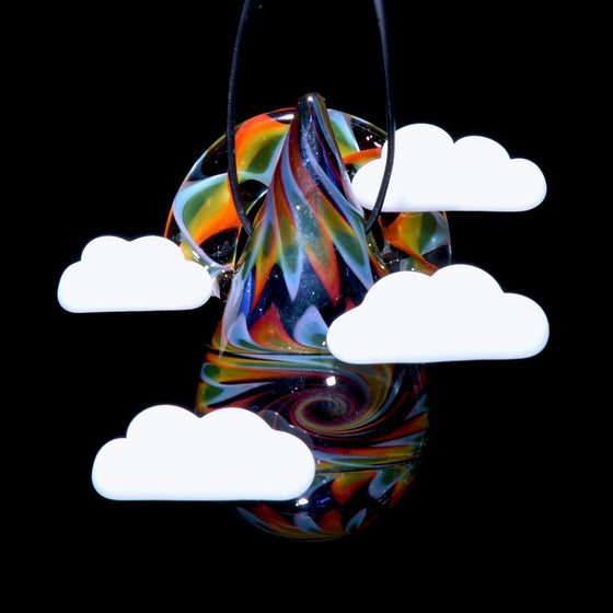 Raindrop Scenery Pendant - Black Rainbow Lattice w/ Clouds & Arch