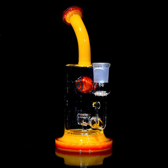 Worked Jet Ball Perc Rig - Red/Yellow/White Lip Wraps - 14mm Female