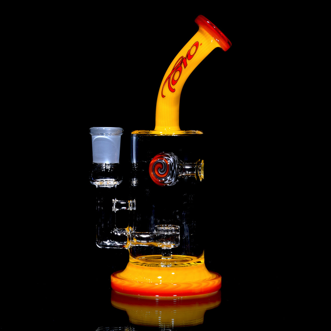 Worked Jet Ball Perc Rig - Red/Yellow/White Lip Wraps - 14mm Female