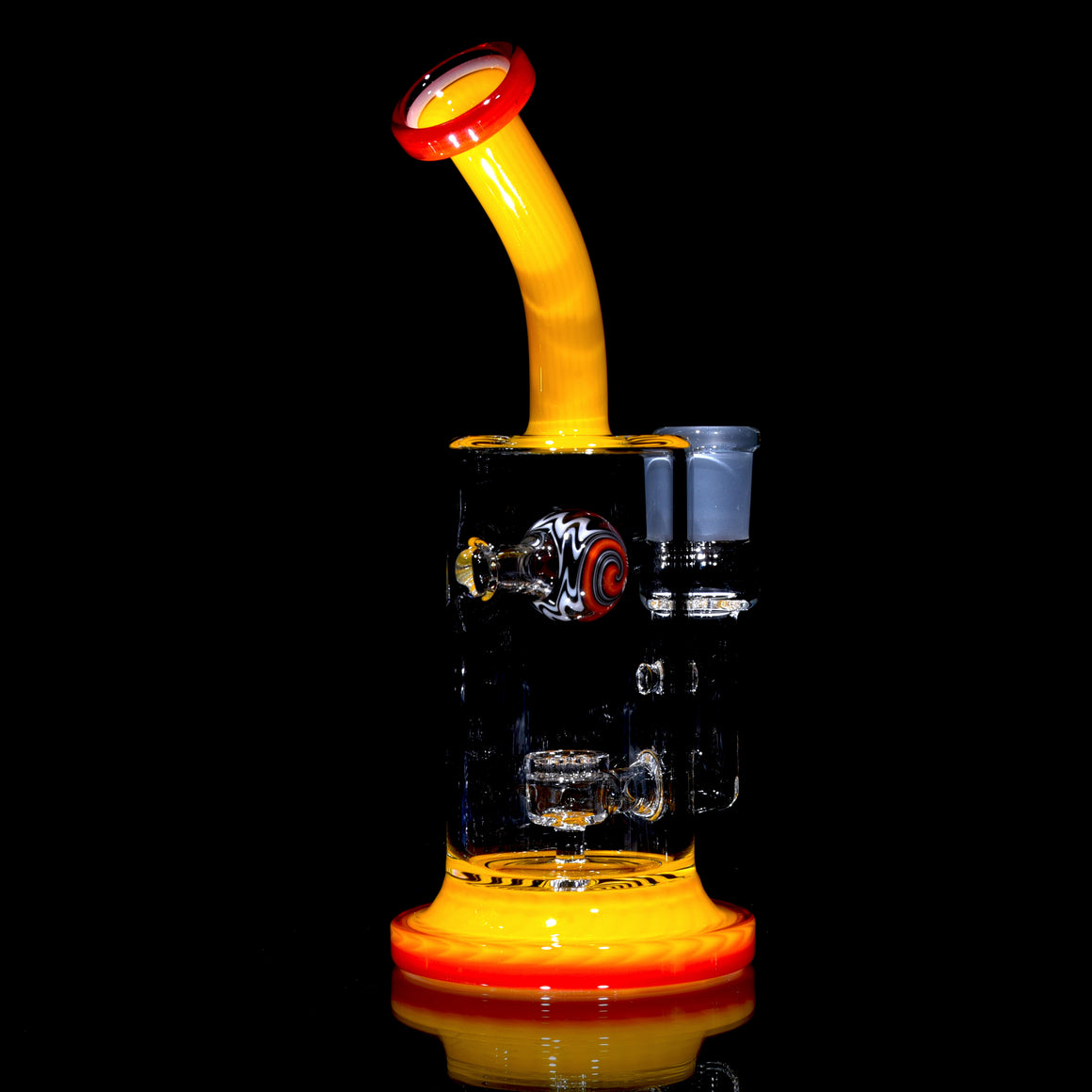 Worked Jet Ball Perc Rig - Red/Yellow/White Lip Wraps - 14mm Female