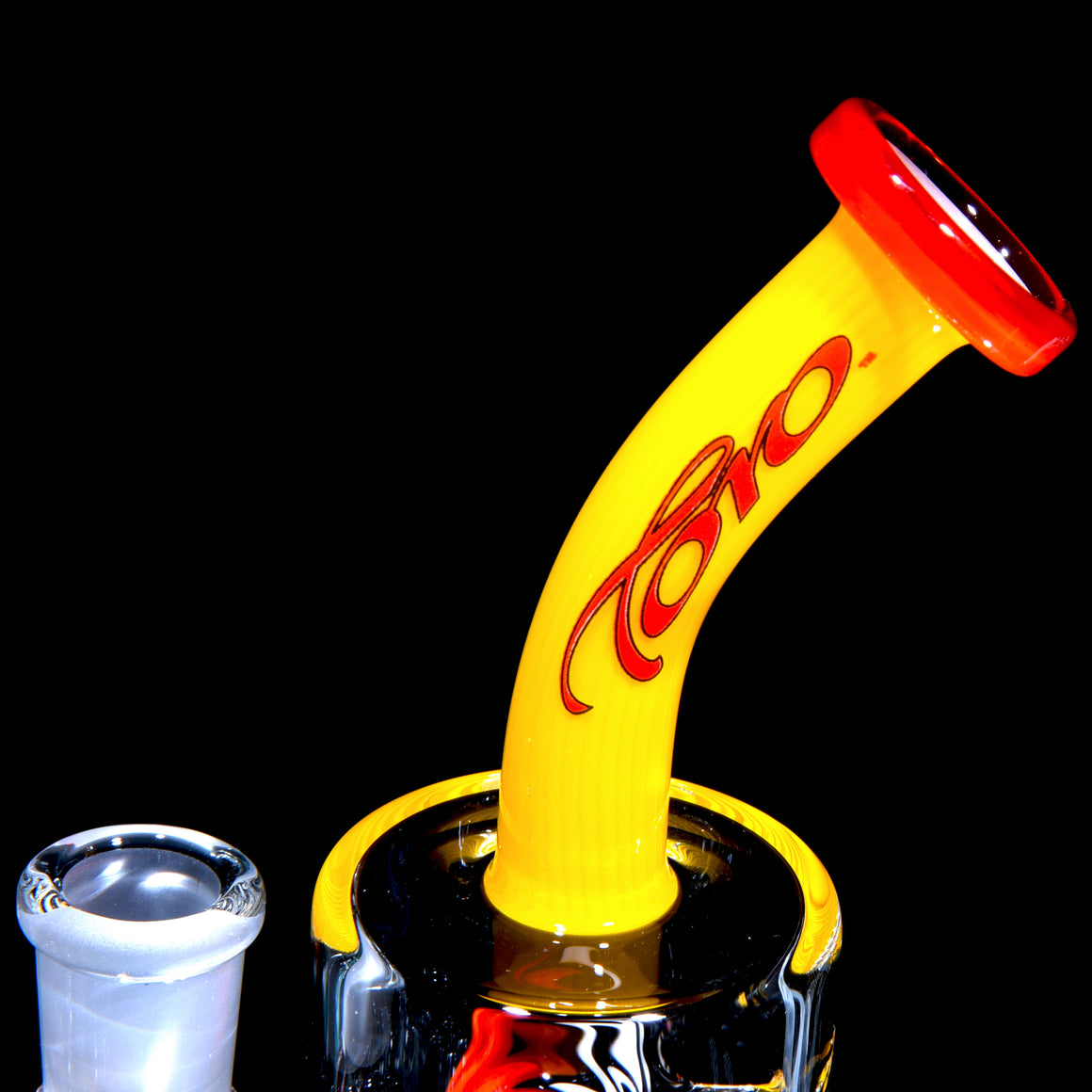 Worked Jet Ball Perc Rig - Red/Yellow/White Lip Wraps - 14mm Female
