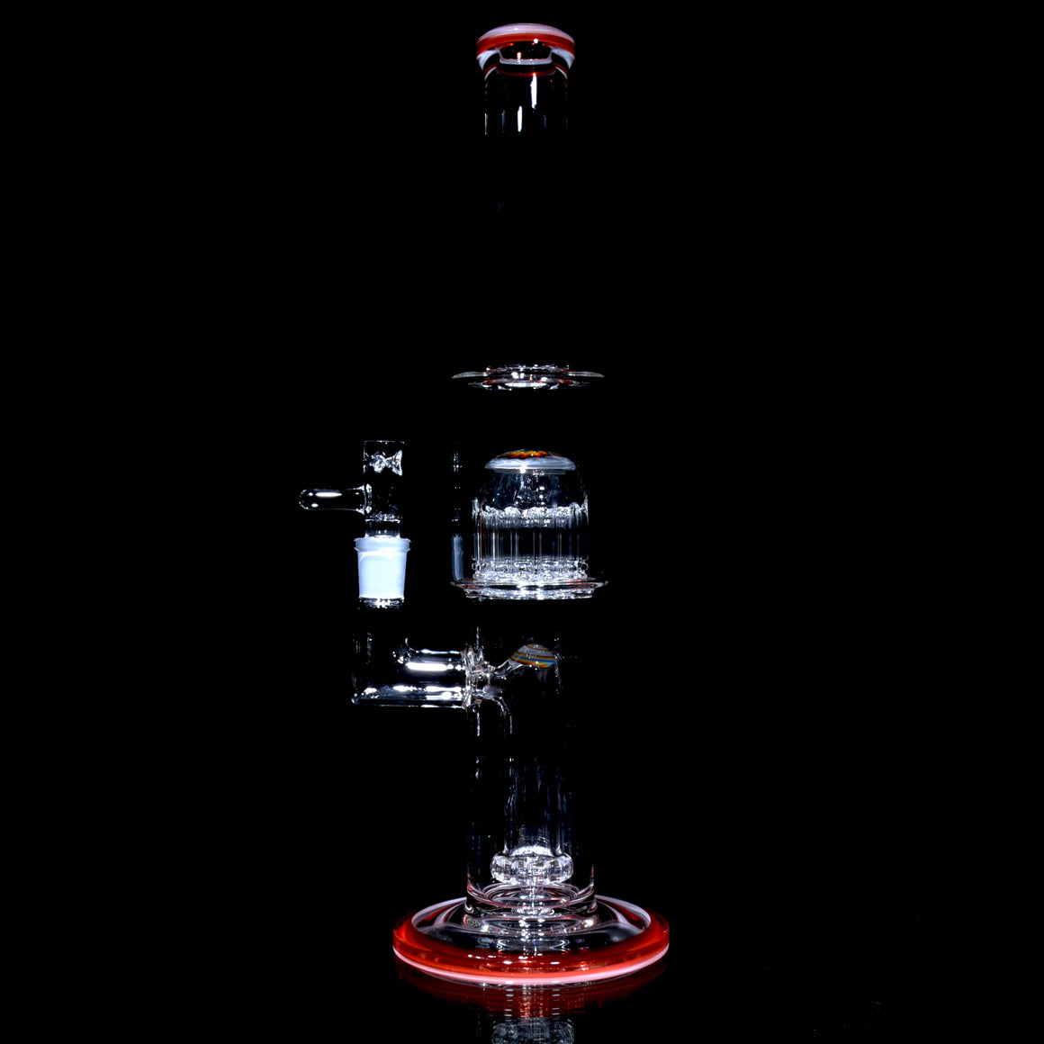 Double-worked Rasta 7/13 Shrub Tube - Red/White Lip Wraps - 14mm Female