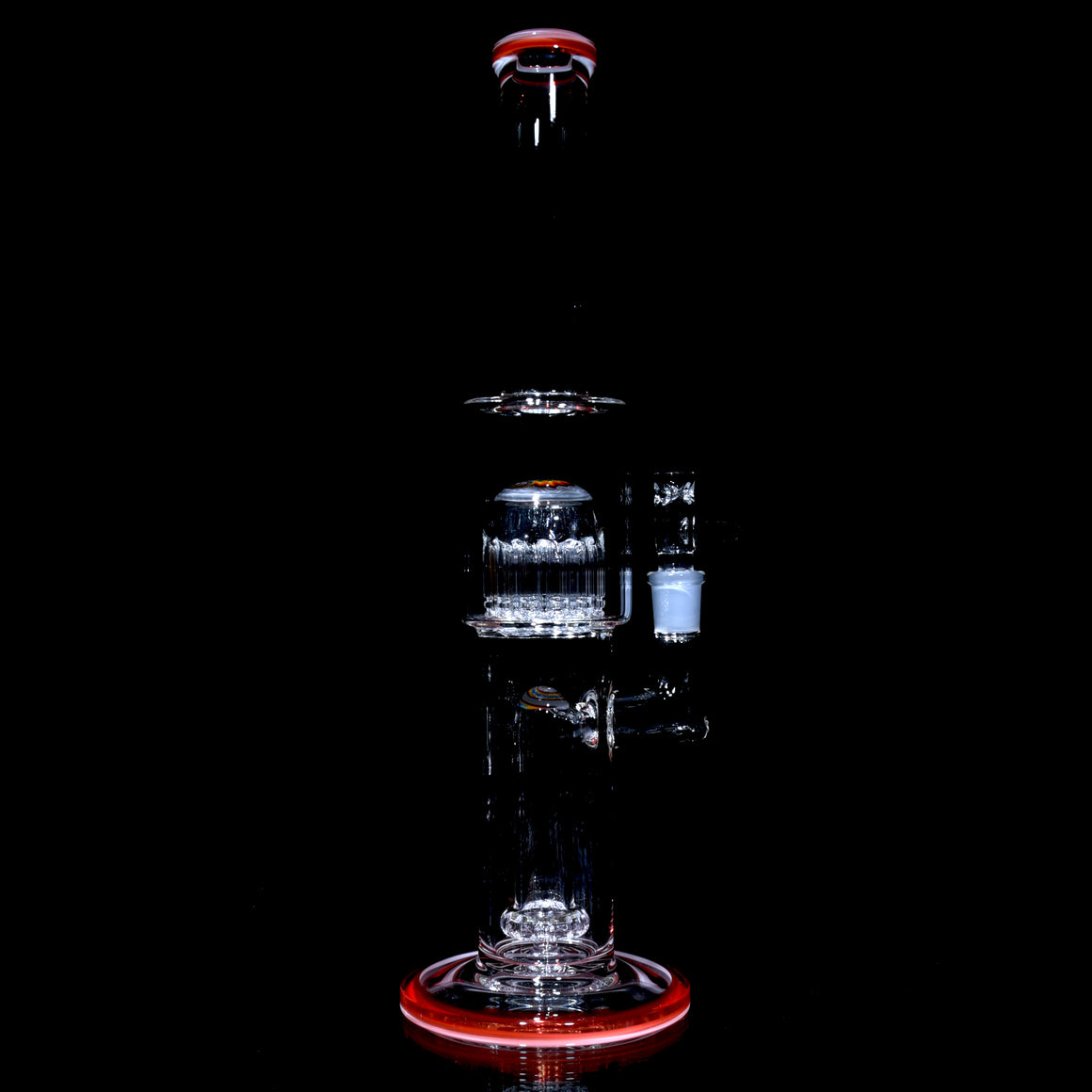 Double-worked Rasta 7/13 Shrub Tube - Red/White Lip Wraps - 14mm Female