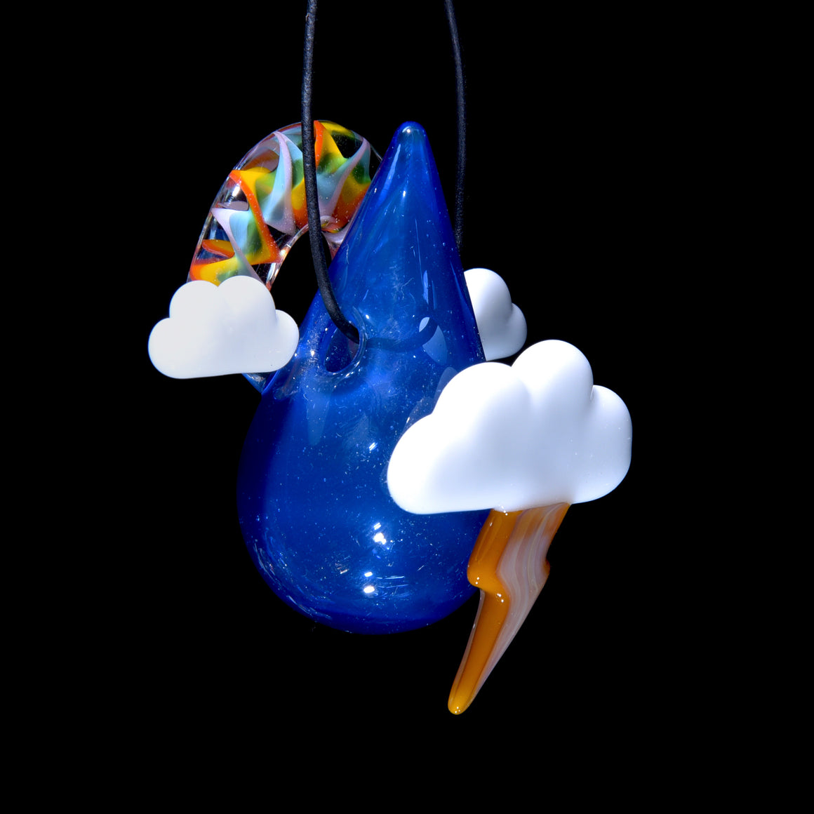 Raindrop Scenery Pendant - Blue & White w/ Rainbow Arch