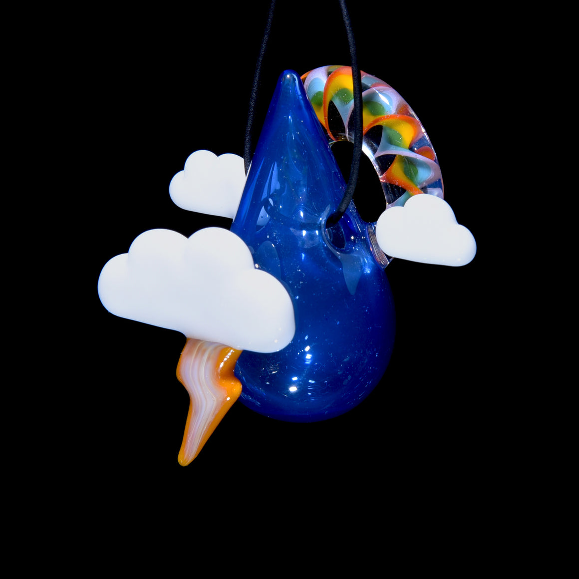 Raindrop Scenery Pendant - Blue & White w/ Rainbow Arch