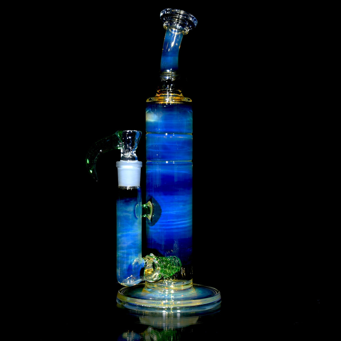 Fully-fumed & Accented Short Stack Stemline Tube w/ 3-hole Horned Slide - Kryptonite - 18mm Female