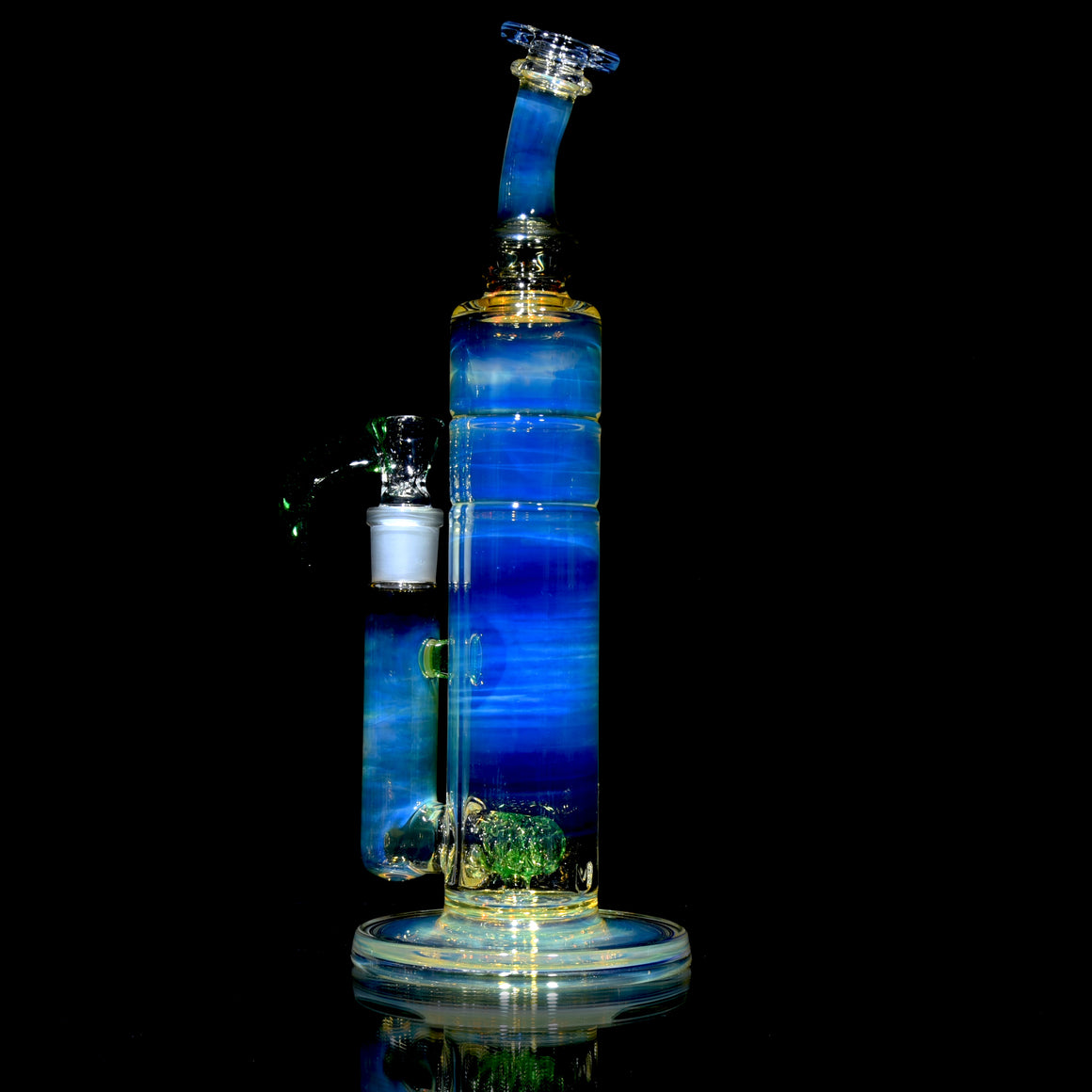 Fully-fumed & Accented Short Stack Stemline Tube w/ 3-hole Horned Slide - Kryptonite - 18mm Female
