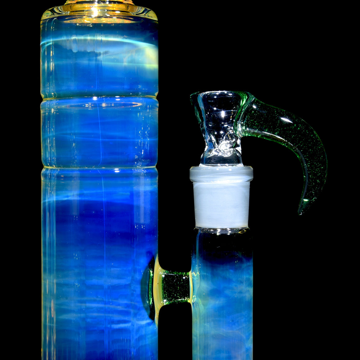 Fully-fumed & Accented Short Stack Stemline Tube w/ 3-hole Horned Slide - Kryptonite - 18mm Female