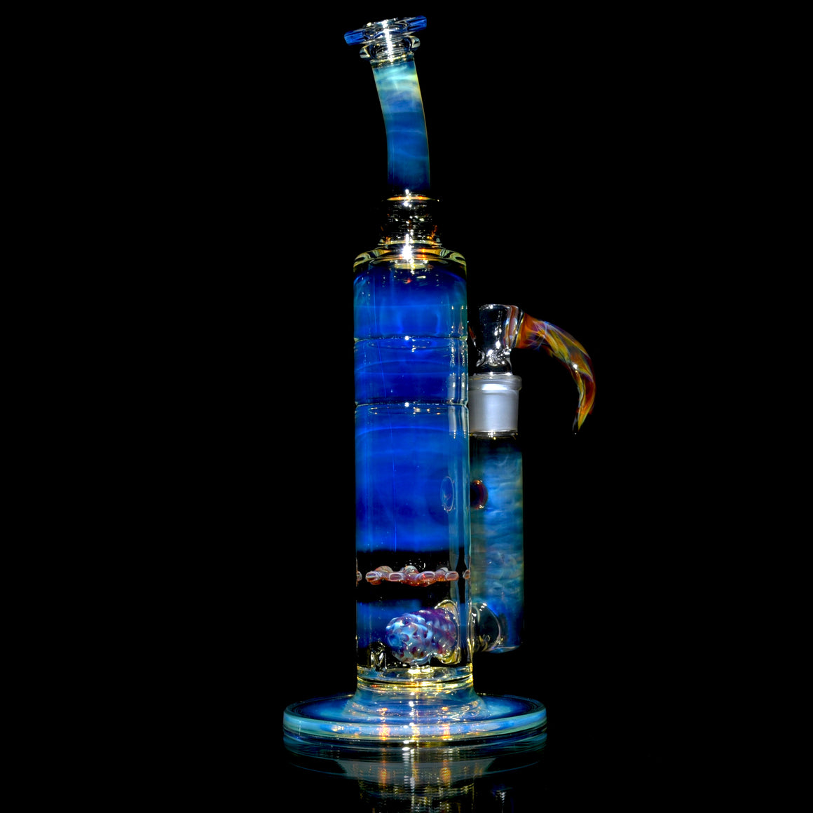 Fully-fumed & Accented Short Stack Nautilus Tube w/ 3-hole Horned Slide - Amber Purple - 18mm Female
