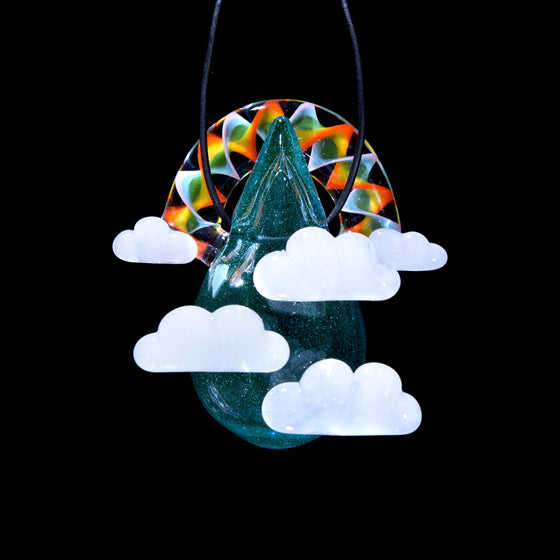 Raindrop Scenery Pendant - White Clouds w/ Rainbow Arch